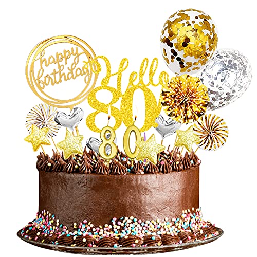 80 Geburtstagstorte Topper,20 Stücke 80 Geburtstag,80 Happy Birthday Tortendeko,Kuchen Deko mit 80th Geburtstagskerzen Cake Topper Tortendeko für mann frauen(Gold Silber) von Yitla