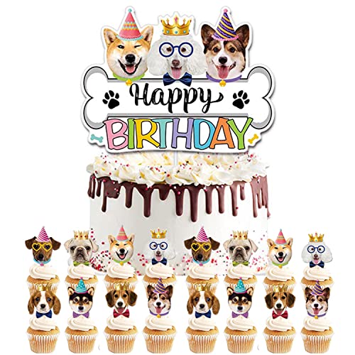 Hunde Cupcake Topper Kuchen Toppers Kinder 17 Stück Geburtstag Kuchen Dekoration Happy Birthday Tortendekoration für Kinder Baby Hunde Party Dekorationen von Yitla