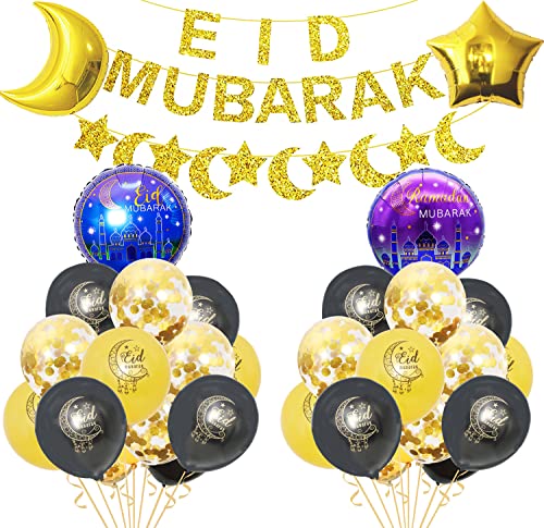 Ramadan Feier Dekoration,Eid Mubarak Dekoration Latex Ballons zum Aufhängen Banner,Ramadan Mubarak Party Dekoration Eid Mubarak Banner Ballons Set von Yitla