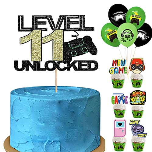 Tortendeko Geburtstag Junge Videospiel Torten Deko Gaming 24 Stück,11th Geburtstag Kuchen Deko Cake Topper Happy Birthday, level 11 unlocked"Kuchen Dekorationen für Jungs (Level 11) von Yitla