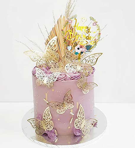 Yitla Schmetterlinge Geburtstag Tortendeko,Happy Birthday Tortendeko Set mit Geburtstagskerze,Hochzeitsdekoration Kuchendekoration Cake Topper Mädchen-Goldener Schmetterling (Goldener Schmetterling) von Yitla