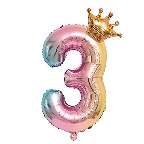 Zahlen Luftballon Rosa mit Krone,40'' Riesige Folienballon 3,Zahl Luftballon Deco 3. Geburtstag, Heliumballon für Geburtstag, Hochzeit, Jubiläum Party Dekoration (Zahl 3) von Yitla