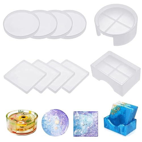 10 Stück Silikonform Untersetzer Epoxidharz Formen Set,silikonformen epoxidharz,Untersetzerform Epoxidharz Formen mit Untersetzer Halter Rund und Quadrat für Für DIY-Kristall Handwerk, Weiß 10 Stück Silikonform Untersetzer Epoxidharz Formen Set,silikonformen epoxidharz,Untersetzerform Epoxidharz Formen mit Untersetzer Halter Rund und Quadrat für Für DIY-Kristall Handwerk, Weiß von Yitobici