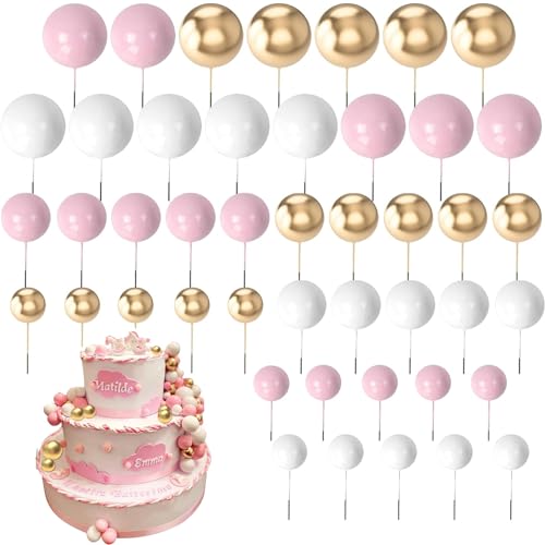 60 Stück Tortendeko Kugeln Cake Topper, Happy Birthday Tortendeko Pink, DIY Kuchen Topper,für Hochzeit Party Geburtstag Torte Dekorieren (Rosa) von Yitobici