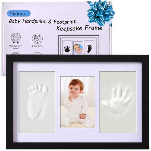 Yiukou Baby-Handabdruck Fußabdruck Kit Andenken Foto gerahmte Bilder für Neugeborene Baby Geschenke personalisiert Baby Meilenstein Geschenk Erinnerungs-Bilderrahmen für Baby-Wunschliste-Schwarz von Yiukou