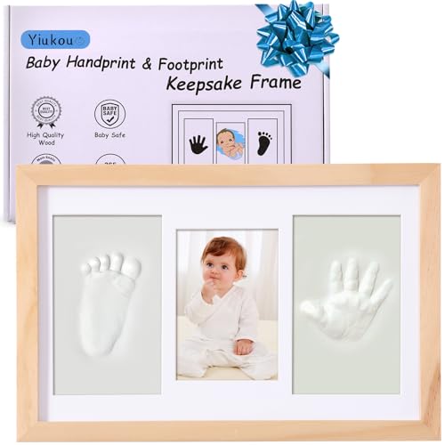 Yiukou Baby-Handabdruck Fußabdruck Makers Kit Andenken Foto gerahmte Bilder für Neugeborene Baby Geschenke personalisiert Baby Meilenstein Geschenk Erinnerungs-Bilderrahmen für Baby-Wunschliste-Eiche von Yiukou