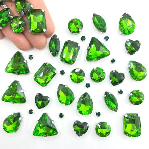 Yixinly 236 Stück Strasssteine zum Aufnähen, 7 Formen von Strasssteinen Metall Krappenfassung Glas Nähen Edelsteine​für DIY-Bastelkleidung, Basteln, Schuhe, Nähen, Taschen (Grasgrün) von Yixinly