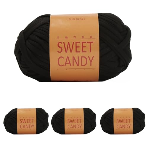 Yixinly 400g T-Shirt-Garn, Tshirt Garn zum Häkeln Schlauchgarn zum Häkeln T-shirt Garn zum Häkeln, Ribbon Garn Häkelgarn für Tasche, Korb, Decke, Heimdekoration 4x100g (Schwarz) von Yixinly