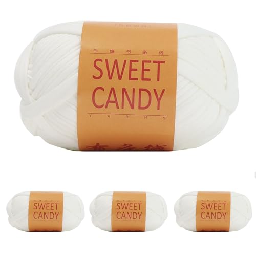 Yixinly 400g T-Shirt-Garn zum Häkeln - Schlauchgarn für Tasche, Korb, Decke, Heimdekoration - 4x100g (Weiß) von Yixinly