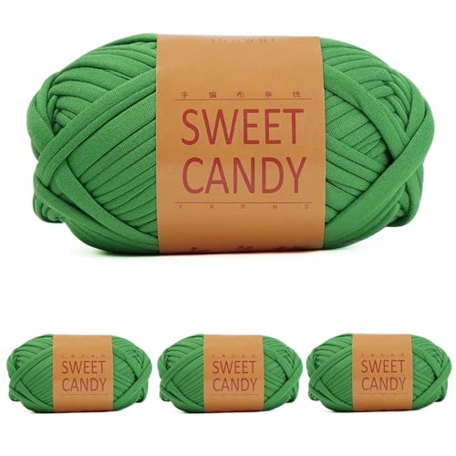 Yixinly 400g T-Shirt-Garn zum Häkeln - Schlauchgarn für Tasche, Korb, Decke, Heimdekoration - 4x100g (Grasgrün) von Yixinly