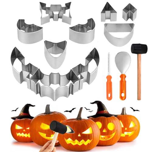 Yixinly Halloween Kürbis Schnitzset, 13 Stück Kürbis Werkzeug Schnitzwerkzeug Kürbis Pumpkin Carving Set, Halloween Deko Kürbis mit Gummihammer, DIY Kürbisschnitzset, Halloween Schnitzwerkzeug Yixinly Halloween Kürbis Schnitzset, 13 Stück Kürbis Werkzeug Schnitzwerkzeug Kürbis Pumpkin Carving Set, Halloween Deko Kürbis mit Gummihammer, DIY Kürbisschnitzset, Halloween Schnitzwerkzeug von Yixinly