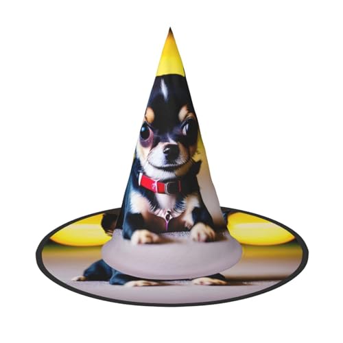 Yiyilong Chihuahua-Hunde-Druck, Halloween-Hexenhut, Dekorationen für Halloween-Party, Cosplay-Zubehör. von Yiyilong