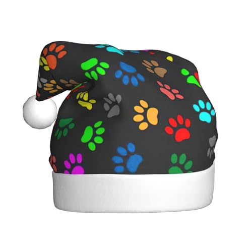 Yiyilong Weihnachtsmütze für Erwachsene, Plüsch, bunt, Hundepfotenabdruck, schwarzer Druck, Uni, Weihnachtsmannmütze für Weihnachtszubehör Yiyilong Weihnachtsmütze für Erwachsene, Plüsch, bunt, Hundepfotenabdruck, schwarzer Druck, Uni, Weihnachtsmannmütze für Weihnachtszubehör von Yiyilong