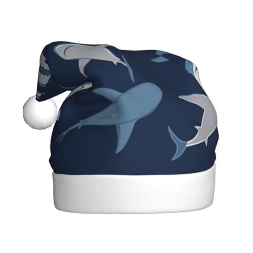 Yiyilong Weihnachtsmütze für Erwachsene, Plüsch, dekorativ, blauer Cartoon-Hai-Druck, Uni, Weihnachtsmannmütze für Weihnachtszubehör Yiyilong Weihnachtsmütze für Erwachsene, Plüsch, dekorativ, blauer Cartoon-Hai-Druck, Uni, Weihnachtsmannmütze für Weihnachtszubehör von Yiyilong