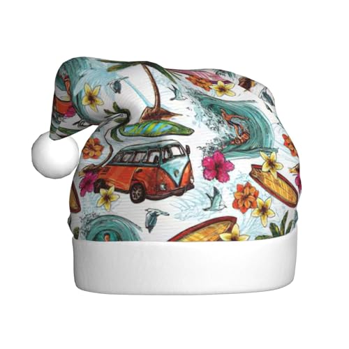 Yiyilong Weihnachtsmütze für Erwachsene, Plüsch, dekorativ, hawaiianischer Surfer auf gewelltem Druck, Uni, Weihnachtsmannmütze für Weihnachtszubehör Yiyilong Weihnachtsmütze für Erwachsene, Plüsch, dekorativ, hawaiianischer Surfer auf gewelltem Druck, Uni, Weihnachtsmannmütze für Weihnachtszubehör von Yiyilong