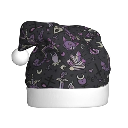 Yiyilong Weihnachtsmütze für Erwachsene, Plüsch, dekorativ, lila, schwarz, Gothic, gruseliger Druck, Uni, Weihnachtsmannmütze für Weihnachtszubehör Yiyilong Weihnachtsmütze für Erwachsene, Plüsch, dekorativ, lila, schwarz, Gothic, gruseliger Druck, Uni, Weihnachtsmannmütze für Weihnachtszubehör von Yiyilong