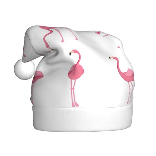Yiyilong Weihnachtsmütze für Erwachsene, Plüsch, dekorative Flamingos auf weißem Druck, Uni, Weihnachtsmannmütze für Weihnachtszubehör von Yiyilong