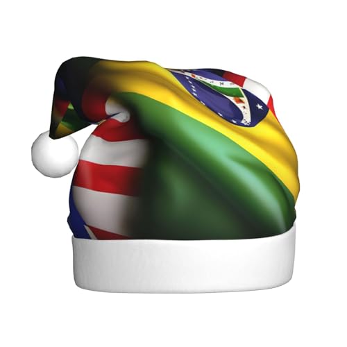 Yiyilong Weihnachtsmütze für Erwachsene, Plüsch, dekorative amerikanische und brasilianische Flaggen, Uni, Weihnachtsmannmütze für Weihnachtszubehör Yiyilong Weihnachtsmütze für Erwachsene, Plüsch, dekorative amerikanische und brasilianische Flaggen, Uni, Weihnachtsmannmütze für Weihnachtszubehör von Yiyilong