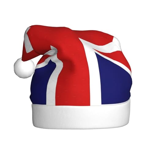 Yiyilong Weihnachtsmütze für Erwachsene, Plüsch, dekorative englische Flagge, Uni, Weihnachtsmannmütze für Weihnachtszubehör von Yiyilong