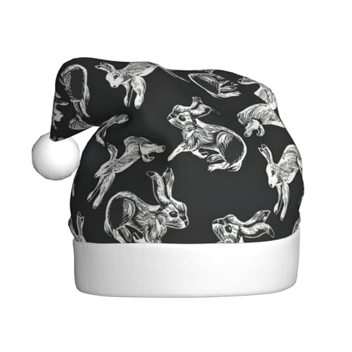 Yiyilong Weihnachtsmütze für Erwachsene, Plüsch, dekorativer Hasen-Druck, Uni, Weihnachtsmannmütze für Weihnachtszubehör Yiyilong Weihnachtsmütze für Erwachsene, Plüsch, dekorativer Hasen-Druck, Uni, Weihnachtsmannmütze für Weihnachtszubehör von Yiyilong