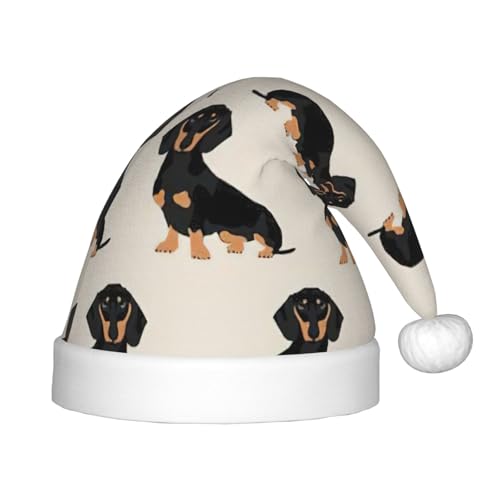 Yiyilong Weihnachtsmütze mit Dackel-Motiv, für Kinder mit Plüschfell, Weihnachtsmütze für Silvester, Partyzubehör Yiyilong Weihnachtsmütze mit Dackel-Motiv, für Kinder mit Plüschfell, Weihnachtsmütze für Silvester, Partyzubehör von Yiyilong