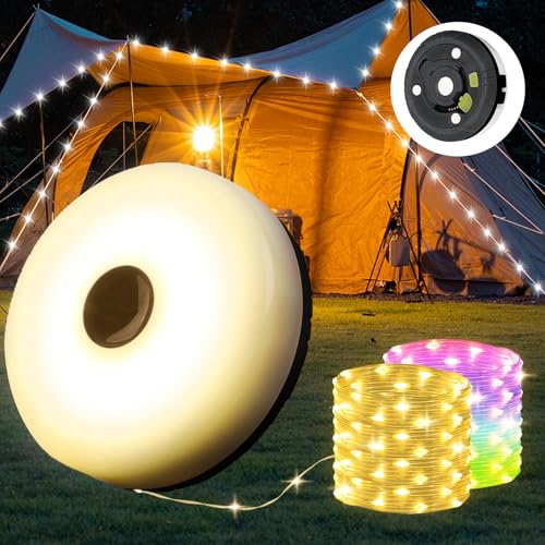 Yizhet 10m Camping Lichterkette, Aufrollbar und Wasserdicht, USB Aufladung, Langlebige LED für Camping, Wandern und Hofdeko(Schwarz) von Yizhet
