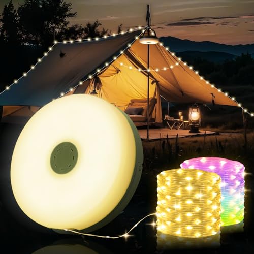 Yizhet 10m Camping Lichterkette Aufrollbar Outdoor Wasserdicht Lichterkette mit 9 Beleuchtungsmodi Tragbare Wiederaufladbare Led Lichterkette für Camping, Zelt Hof Dekor von Yizhet