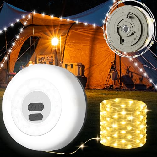 Yizhet 10m Camping Lichterkette Aufrollbar Outdoor Wasserdicht Lichterkette mit Tragbare Wiederaufladbare Led Lichterkette für Camping, Zelt Hof Dekor von Yizhet