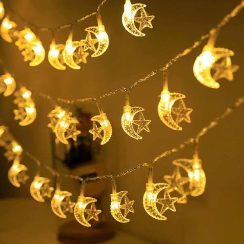 Yizhet 3m 20 led Ramadan Lichterkette, LED Ramadan Lichterketten Stern Mond für Eid Mubarak Batterie Ramadan Dekor Party Dekorationen Lichter Laterne für Zuhause Festival(Sterne und Mond) von Yizhet