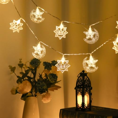 Yizhet 3m 20 LED Stern-Mond Lichterkette, Weihnachten Ramadan Dekoration, Party Laternen für Zuhause, Festival Lichter von Yizhet