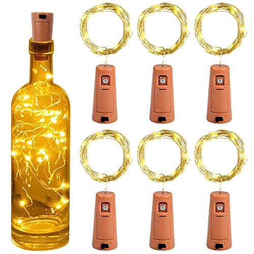 Yizhet 6 x Flaschenlicht 2m 20 LEDs Flaschenlichterkette Korken Lichterkette Flasche mit Batterie, Beleuchtung Deko für Weihnachten, Halloween, Party, Hochzeit, Garten (Warmweiß) von Yizhet