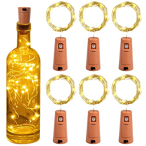 Yizhet 6 x Flaschenlicht 2m 20 LEDs Flaschenlichterkette Korken Lichterkette Flasche mit Batterie, Beleuchtung Deko für Weihnachten, Halloween, Party, Hochzeit, Garten (Warmweiß) von Yizhet