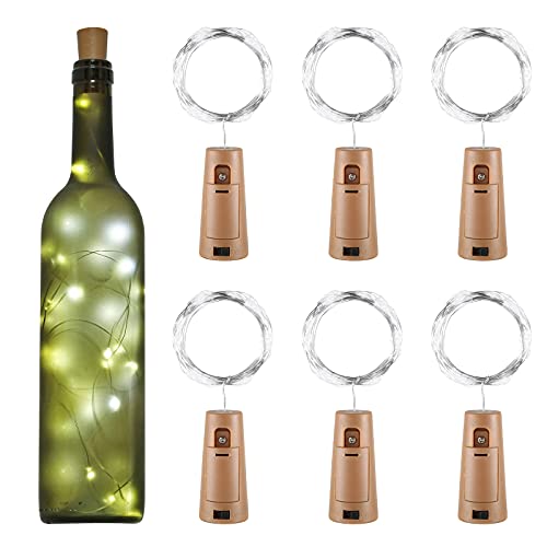 Yizhet Flaschenlichterkette Korken, 6xLED Flaschenlicht Batterie Lichterkette 2M 20LED Flaschenlicht Korken, Silberdraht Lichterkette mit Batterie für Party Hochzeit Weihnachten (Kaltes Weiß) von Yizhet