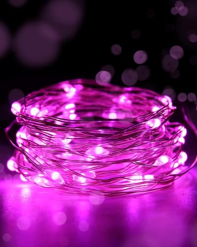 Yizhet LED Lichterkette 10m 100er LED Draht Micro Lichterkette Micro USB LED Kupferdraht Lichterketten für Schlafzimmer, Party, Garten, Halloween, Hochzeiten (Rosa) von Yizhet