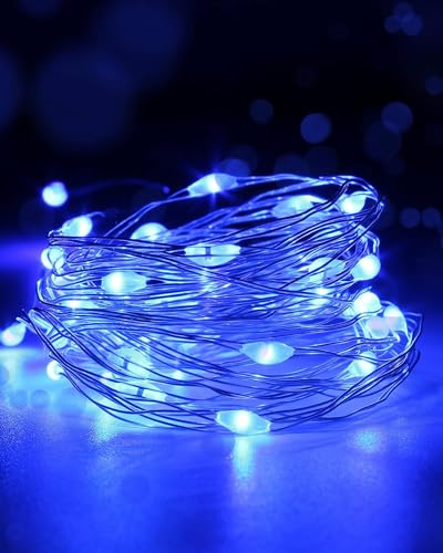 Yizhet LED Lichterkette 5m 50er LED Draht Micro Lichterkette Micro USB LED Kupferdraht Lichterketten für Schlafzimmer, Party, Garten, Halloween, Hochzeiten (Blau) von Yizhet