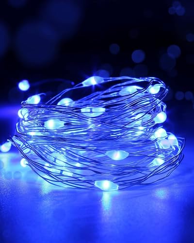 Yizhet LED Lichterkette 5m, 50 LEDs auf Draht, Micro USB, Kupferdraht Lichterkette für Schlafzimmer, Party, Garten, Halloween, Hochzeit, Blau von Yizhet