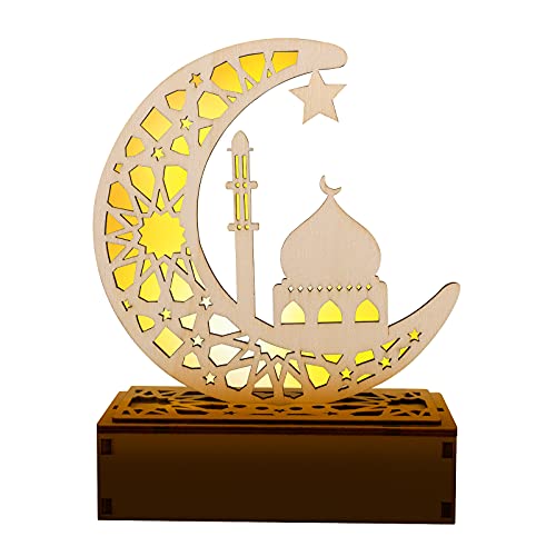 Yizhet Ramadan LED Holz Lampe, Ramadan Laterne LED, Ramadan Dekoration Lichter, Dekoration Halbmond Star Lanterns für Eid Mubarak Geschenke Partys (19 * 14cm) von Yizhet