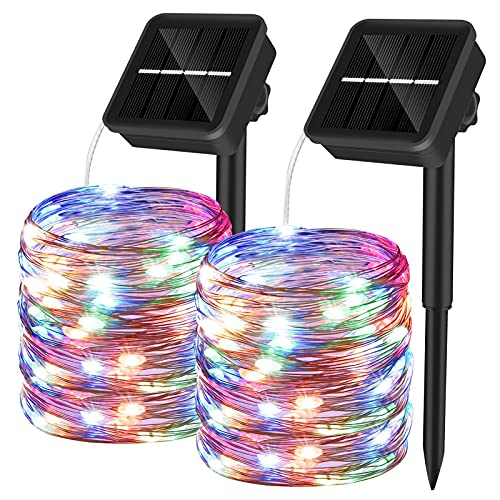 Yizhet Solar Lichterkette Aussen 10M 100LED Außen Wasserdicht 8 Modi Kupferdraht Lichterketten für Weihnachten Partys Garten Hochzeiten Dekoration (2 Stück, Mehrfarbig) von Yizhet