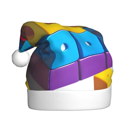 Bunte Bausteine-Weihnachtsmütze für Erwachsene. Festliche Weihnachtsmütze mit Bommel, Unisex-Kappe für Weihnachtsfeiern. von Yizhiyz