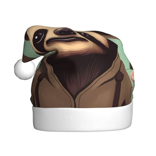 Cartoon-Faultier-Weihnachtsmütze für Erwachsene. Festliche Weihnachtsmütze mit Bommel, Unisex-Kappe für Weihnachtsfeiern. von Yizhiyz