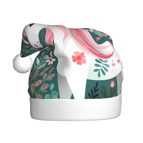 Einhorn mit rosa Haaren, Weihnachtsmütze für Erwachsene. Festliche Weihnachtsmütze mit Pompon, Unisex-Kappe für Weihnachtsfeiern. von Yizhiyz