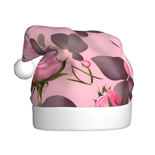 Hübsche rosa Rosen Weihnachtsmütze für Erwachsene. Festliche Weihnachtsmütze mit Bommel, Unisex-Kappe für Weihnachtsfeiern. von Yizhiyz