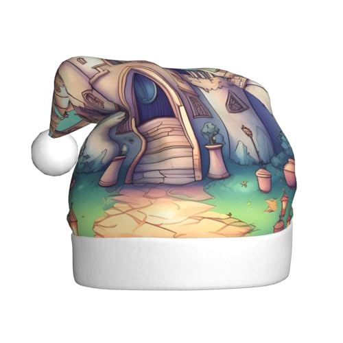 Klassische Schloss-Weihnachtsmütze für Erwachsene. Festliche Weihnachtsmütze mit Bommel, Unisex-Kappe für Weihnachtsfeiern. von Yizhiyz