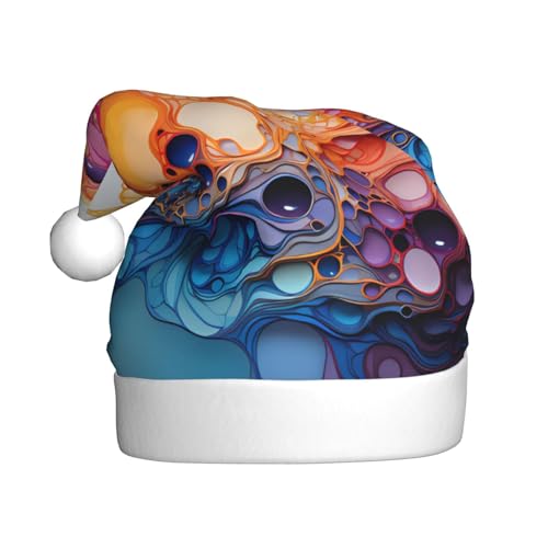 Mehrfarbige Marmorier-Weihnachtsmütze für Erwachsene. Festliche Weihnachtsmütze mit Bommel, Unisex-Kappe für Weihnachtsfeiern. von Yizhiyz
