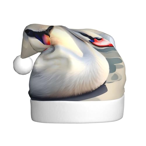 Niedliche Weihnachtsmütze mit kleinem Schwan für Erwachsene. Festliche Weihnachtsmütze mit Bommel, Unisex-Kappe für Weihnachtsfeiern. von Yizhiyz