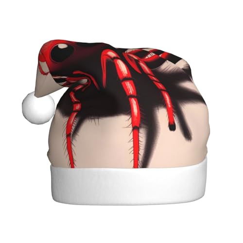 Niedliche kleine rote Spinne Weihnachtsmütze für Erwachsene. Festliche Weihnachtsmütze mit Bommel, Unisex-Kappe für Weihnachtsfeiern. von Yizhiyz