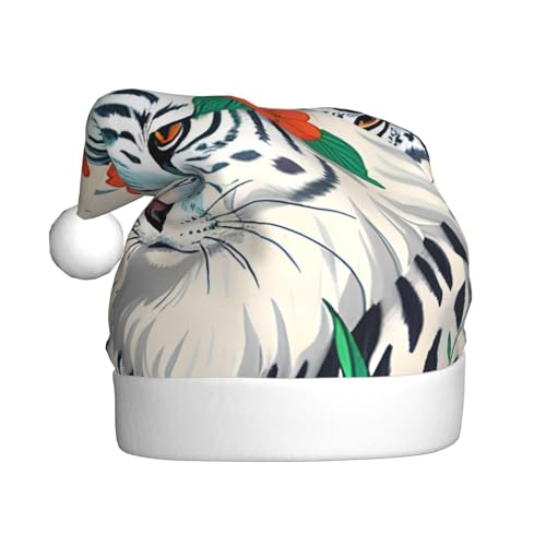 Niedliche weiße Tiger-Weihnachtsmütze für Erwachsene. Festliche Weihnachtsmütze mit Bommel, Unisex-Kappe für Weihnachtsfeiern. von Yizhiyz