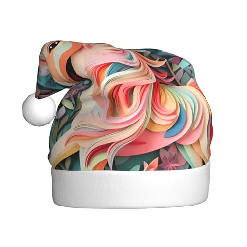 Pinke Papierschnitt-Einhorn-Weihnachtsmütze für Erwachsene. Festliche Weihnachtsmütze mit Bommel, Unisex-Kappe für Weihnachtsfeiern. von Yizhiyz