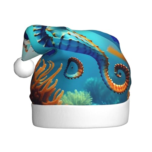 Seepferdchen-Weihnachtsmütze für Erwachsene, festliche Weihnachtsmütze mit Bommel, Unisex, Urlaubsmütze für Weihnachtsfeiern von Yizhiyz
