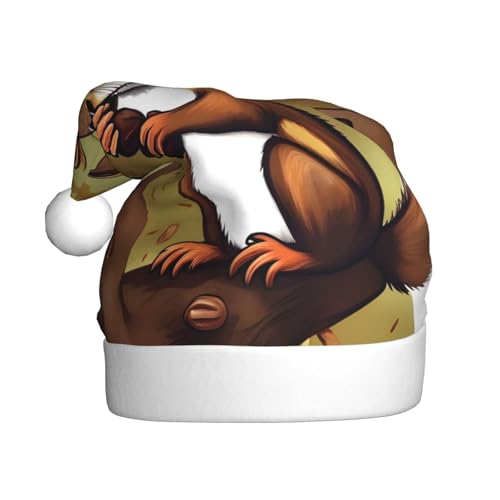Weihnachtsmütze mit Eichhörnchen-Motiv für Erwachsene. Festliche Weihnachtsmütze mit Bommel, unisex, Urlaubsmütze für Weihnachtsfeiern. von Yizhiyz
